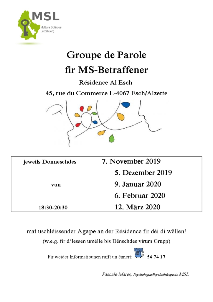 Selbsthëllefgrupp  fir MS - Nov  19 - März 2020
